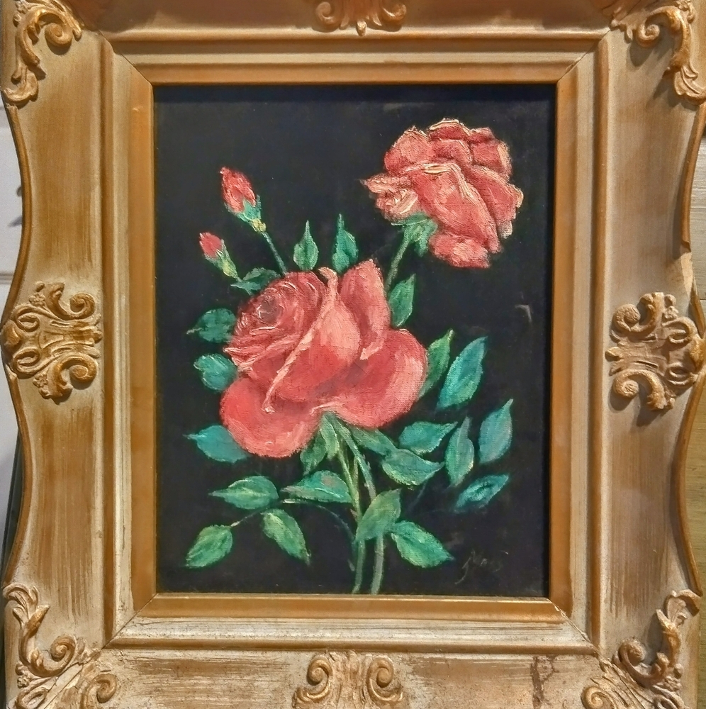 Vintage rose felt painting.